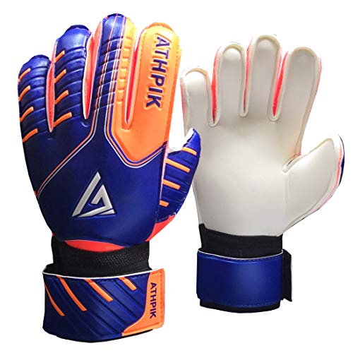 ATHPIK Soccer Goalie Gloves, Junior Indoor & Outdoor Goalkeeper Gloves with Finger Spines Protection and Strong Grip for Kids, Youth, Girls and Boys(Blue,Size 7) - Image 1