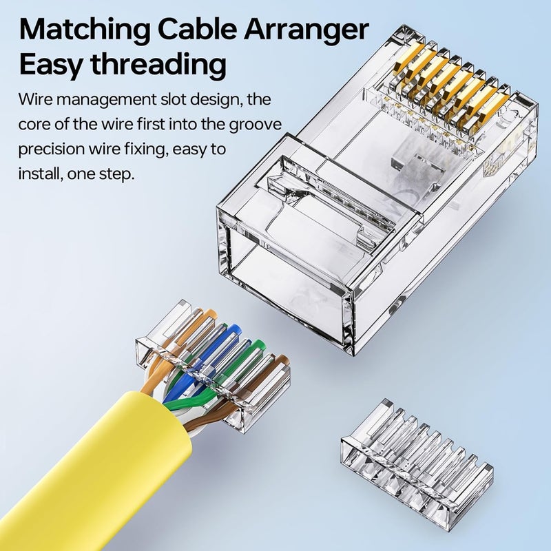 Cncob موصلات RJ45 100 قطعة موصلات RJ45 Cat6 من النوع المار UTP 8P8C مقابس إيثرنت RJ45 للكابلات الصلبة والمجدولة - Image 2