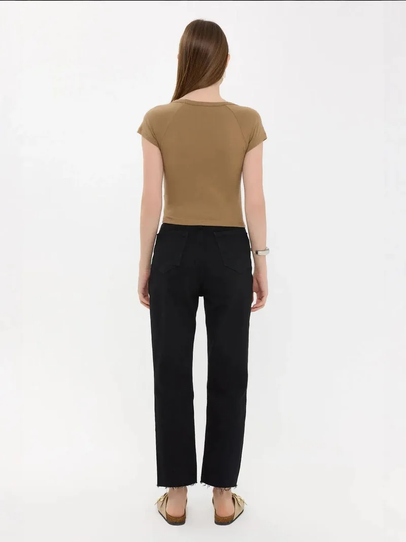 Hiccup Brown Basic Cap-Sleeve V-Neck T-Shirt for Women | Best Price UAE