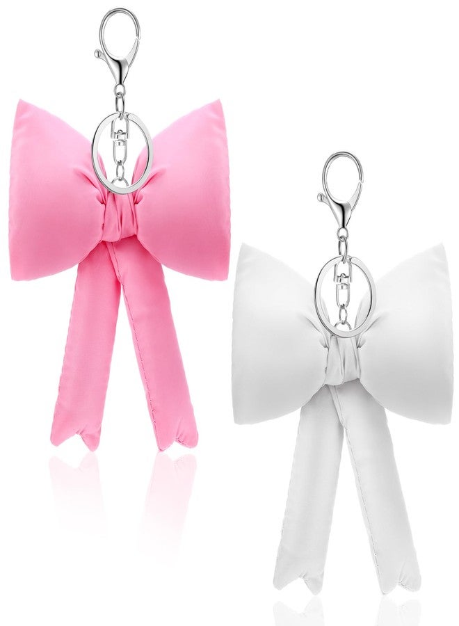 كينينج، قطعتان من سلاسل المفاتيح ثلاثية الأبعاد باللونين الوردي والأبيض، هدايا مثالية لعيد الميلاد وبداية الألفية الجديدة، مناسبة لحقائب الفتيات. سلاسل مفاتيح وردية لطيفة، مصنوعة من القماش، مزينة بعقدة فيونكة، قلادة أنيقة للنساء. - Image 1