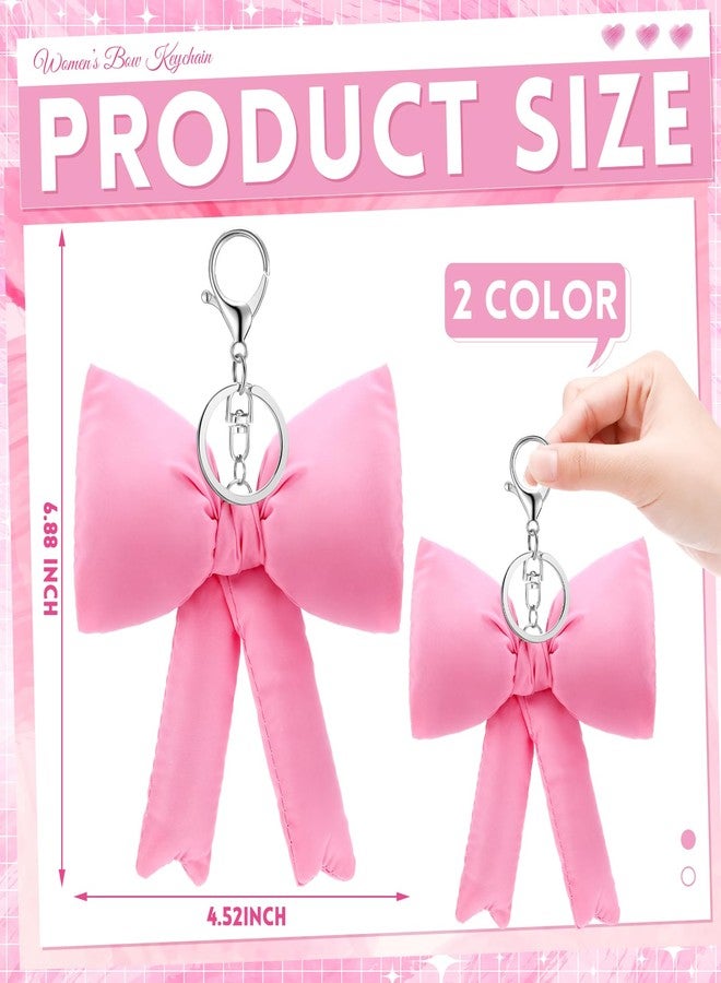 كينينج، قطعتان من سلاسل المفاتيح ثلاثية الأبعاد باللونين الوردي والأبيض، هدايا مثالية لعيد الميلاد وبداية الألفية الجديدة، مناسبة لحقائب الفتيات. سلاسل مفاتيح وردية لطيفة، مصنوعة من القماش، مزينة بعقدة فيونكة، قلادة أنيقة للنساء. - Image 2