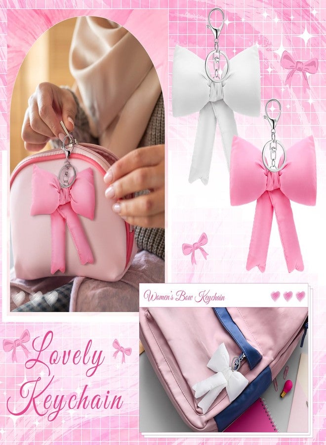 كينينج، قطعتان من سلاسل المفاتيح ثلاثية الأبعاد باللونين الوردي والأبيض، هدايا مثالية لعيد الميلاد وبداية الألفية الجديدة، مناسبة لحقائب الفتيات. سلاسل مفاتيح وردية لطيفة، مصنوعة من القماش، مزينة بعقدة فيونكة، قلادة أنيقة للنساء. - Image 3
