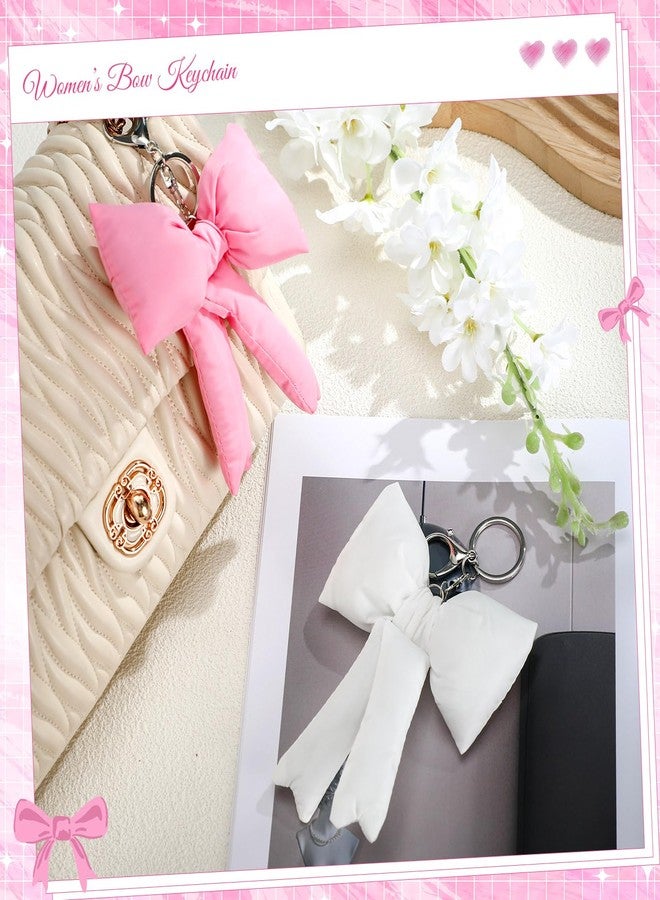 كينينج، قطعتان من سلاسل المفاتيح ثلاثية الأبعاد باللونين الوردي والأبيض، هدايا مثالية لعيد الميلاد وبداية الألفية الجديدة، مناسبة لحقائب الفتيات. سلاسل مفاتيح وردية لطيفة، مصنوعة من القماش، مزينة بعقدة فيونكة، قلادة أنيقة للنساء. - Image 4