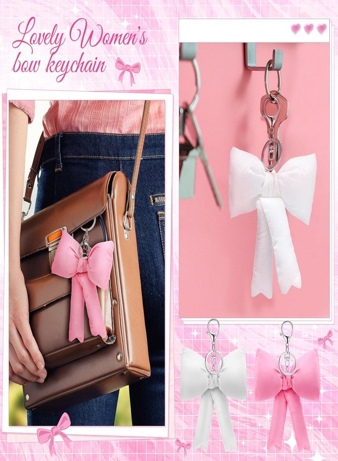 كينينج، قطعتان من سلاسل المفاتيح ثلاثية الأبعاد باللونين الوردي والأبيض، هدايا مثالية لعيد الميلاد وبداية الألفية الجديدة، مناسبة لحقائب الفتيات. سلاسل مفاتيح وردية لطيفة، مصنوعة من القماش، مزينة بعقدة فيونكة، قلادة أنيقة للنساء. - Image 5