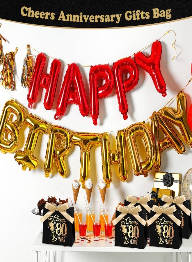Clysee 25 Pcs Birthday Gift Bags with Handles Black and Gold Party Favor Bags Bulk for Birthday Wedding Wrapping Supplies Decorations, 5.51 x 2.36 x 4.72 Inches(Cheers to 80) - Image 5