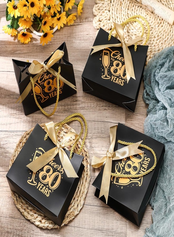 Clysee 25 Pcs Birthday Gift Bags with Handles Black and Gold Party Favor Bags Bulk for Birthday Wedding Wrapping Supplies Decorations, 5.51 x 2.36 x 4.72 Inches(Cheers to 80) - Image 3