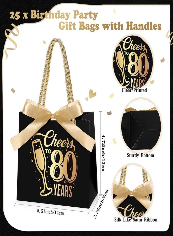 Clysee 25 Pcs Birthday Gift Bags with Handles Black and Gold Party Favor Bags Bulk for Birthday Wedding Wrapping Supplies Decorations, 5.51 x 2.36 x 4.72 Inches(Cheers to 80) - Image 2