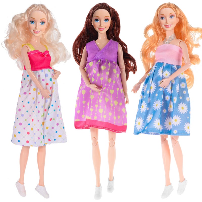 dollbie 3Pack 115 inch Pregnant Dolls Fashion Dolls with Interchangeable Pregnant and Normal Bellies Includes 3 Dolls 3 Dresses 3 Babies - Image 2