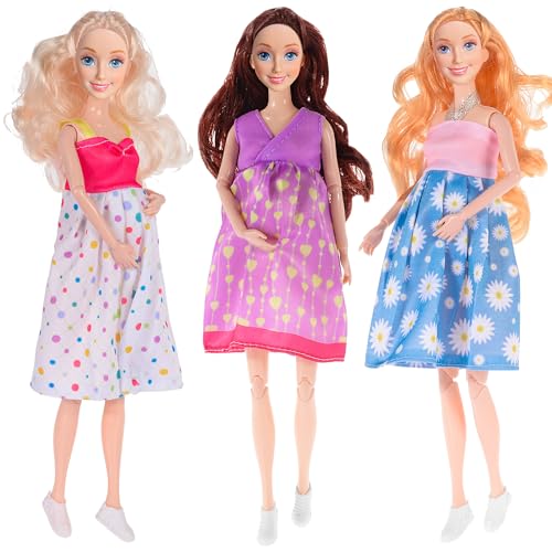 dollbie 3Pack 115 inch Pregnant Dolls Fashion Dolls with Interchangeable Pregnant and Normal Bellies Includes 3 Dolls 3 Dresses 3 Babies - Image 1