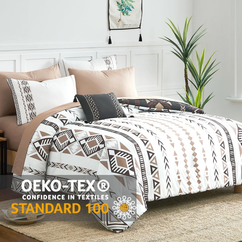 Geniospin King Size Comforter Set- 7 Pieces Boho Bed in a Bag, Western Bedding Set for All Seasons, Reversible Aztec Bedding, Lightweight Comforter Bed Set with Sheets, Pillowcases & Shams - Image 3