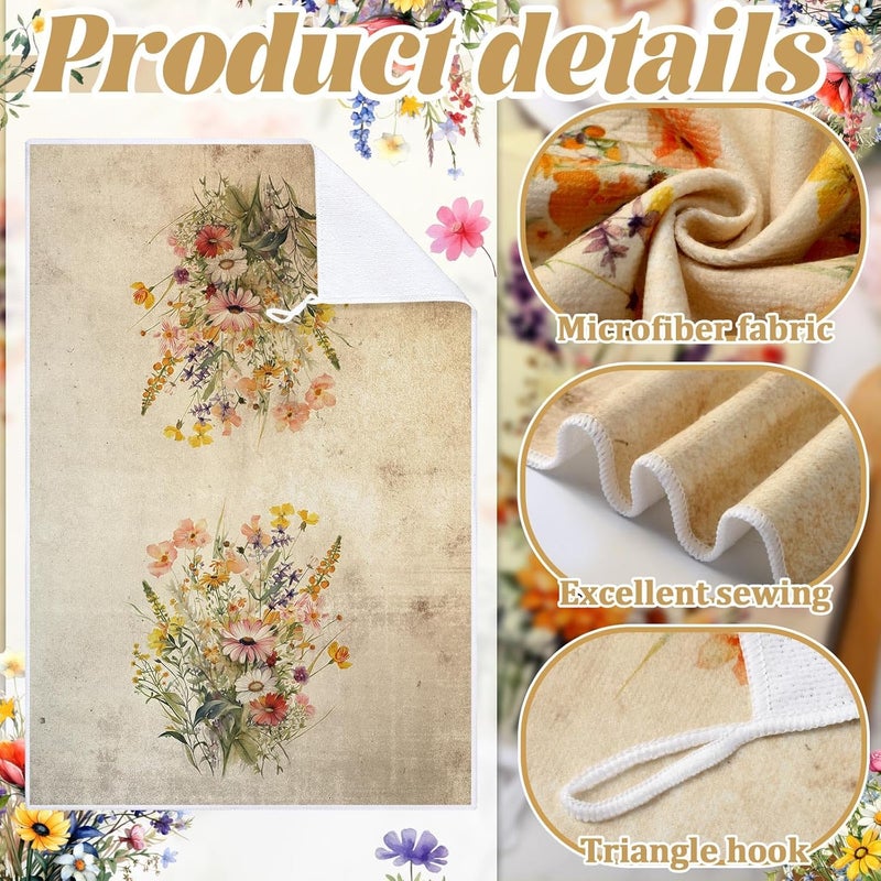 Bencailor 6 Pcs Wildflowers Kitchen Towels Decorative Sets Dish Towels Absorbent Fast Drying Hand Tea Vintage Hanging Reusable Cleaning Dishcloths for Cooking Farmhouse Bathroom Accessory - Image 5