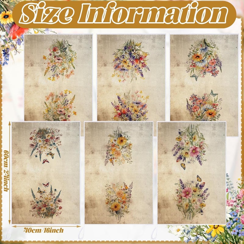Bencailor 6 Pcs Wildflowers Kitchen Towels Decorative Sets Dish Towels Absorbent Fast Drying Hand Tea Vintage Hanging Reusable Cleaning Dishcloths for Cooking Farmhouse Bathroom Accessory - Image 3