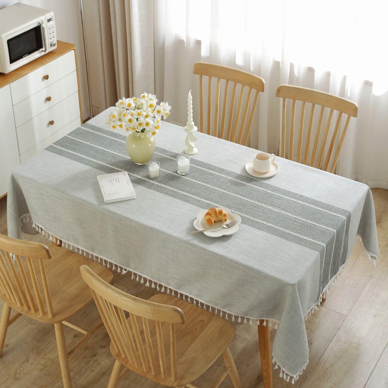 Jia le JIALE Tablecloths for Rectangle Tables,Cotton Linen Table Cloth Waterproof Tablecloth Wrinkle Free Farmhouse Dining Tables Cover,Soft Fabric Table Cloths with Tassels,Grey,55" X 70",4-6 Seats - Image 2
