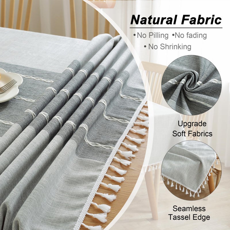 Jia le JIALE Tablecloths for Rectangle Tables,Cotton Linen Table Cloth Waterproof Tablecloth Wrinkle Free Farmhouse Dining Tables Cover,Soft Fabric Table Cloths with Tassels,Grey,55" X 70",4-6 Seats - Image 3