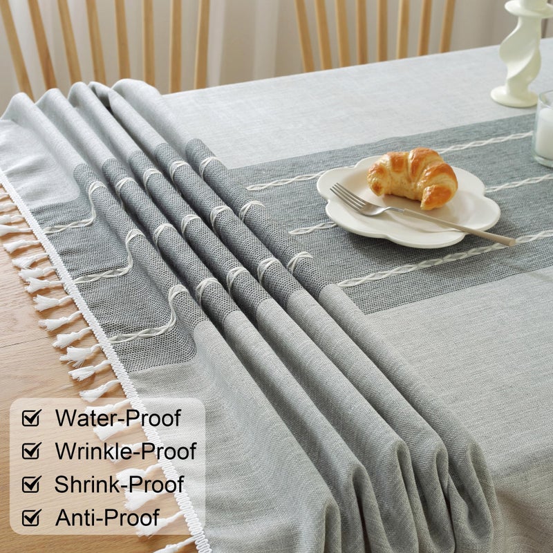 Jia le JIALE Tablecloths for Rectangle Tables,Cotton Linen Table Cloth Waterproof Tablecloth Wrinkle Free Farmhouse Dining Tables Cover,Soft Fabric Table Cloths with Tassels,Grey,55" X 70",4-6 Seats - Image 4