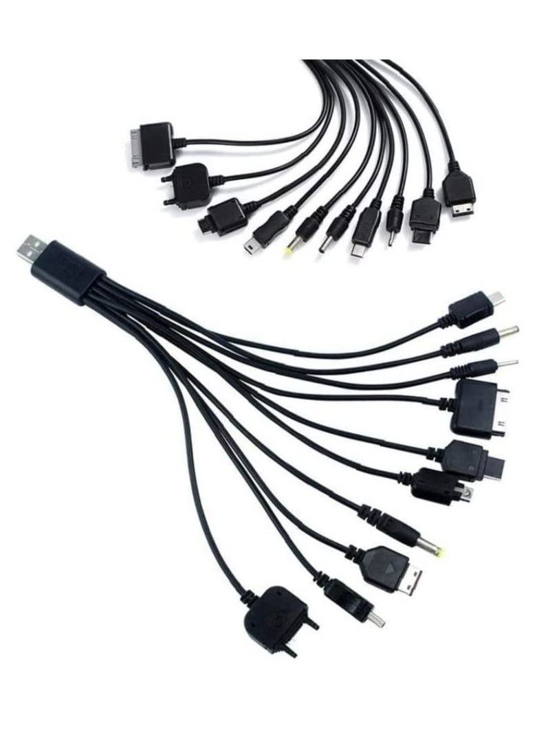 Ntech - Ntech (10-in-1) Universal USB Charger Cable Nokia Charger Multi-function Charging Sync Cord (For i-Pod/i-Phone/PSP/Camera/Nokia Flip) Old Phone. Black - Image 1