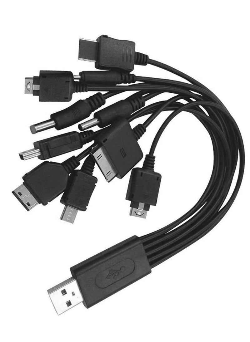 Ntech - Ntech (10-in-1) Universal USB Charger Cable Nokia Charger Multi-function Charging Sync Cord (For i-Pod/i-Phone/PSP/Camera/Nokia Flip) Old Phone. Black - Image 1