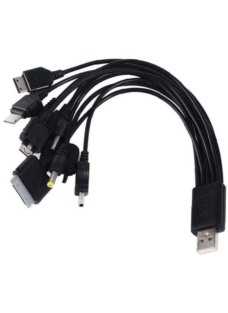 Ntech - Ntech (10-in-1) Universal USB Charger Cable Nokia Charger Multi-function Charging Sync Cord (For i-Pod/i-Phone/PSP/Camera/Nokia Flip) Old Phone. Black - Image 1