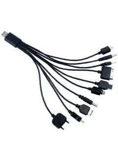 Ntech (10-in-1) Universal USB Charger Cable Nokia Charger Multi-function Charging Sync Cord (For i-Pod/i-Phone/PSP/Camera/Nokia Flip) Old Phone. Black