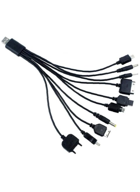 Ntech (10 في 1) كابل شاحن USB عالمي شاحن نوكيا سلك مزامنة شحن متعدد الوظائف (لأجهزة i-Pod/i-Phone/PSP/Camera/Nokia Flip) الهاتف القديم. أسود