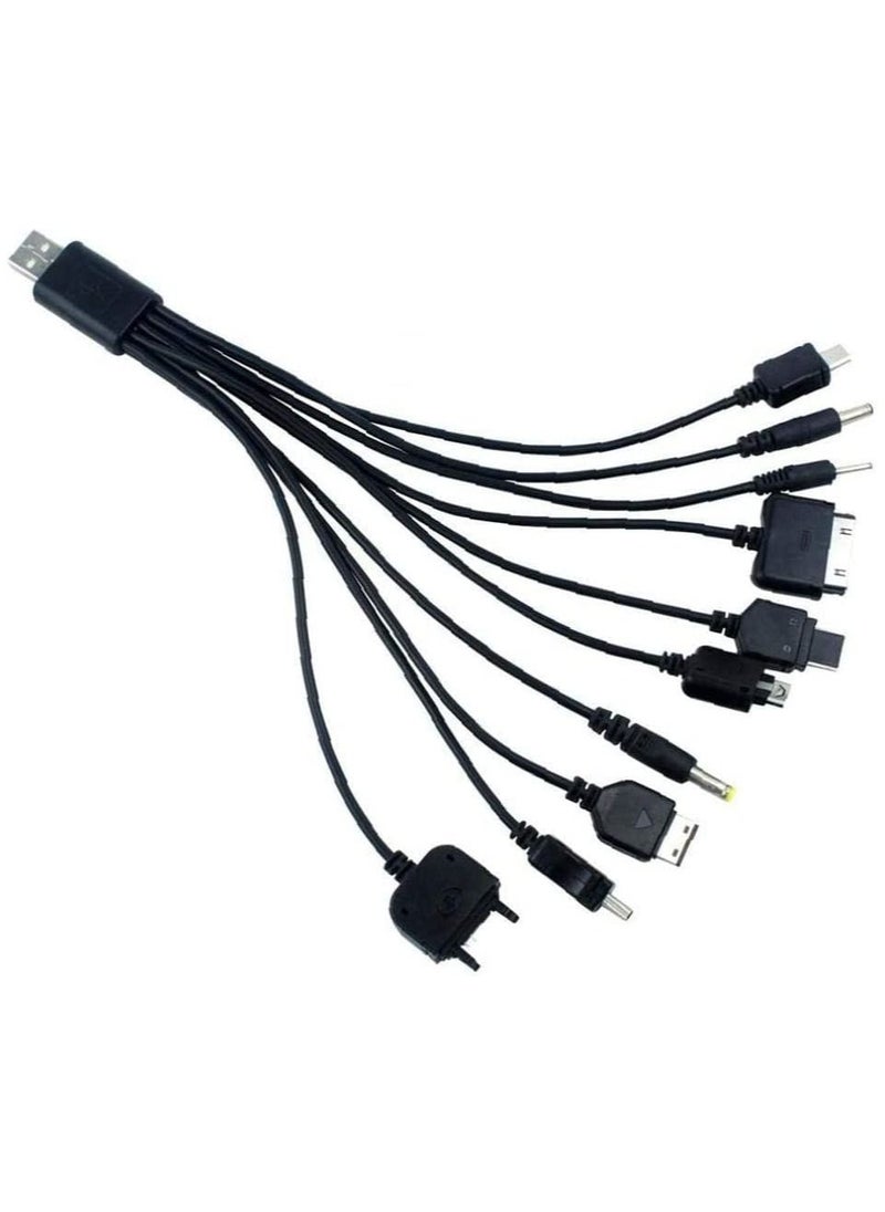 Ntech - Ntech (10-in-1) Universal USB Charger Cable Nokia Charger Multi-function Charging Sync Cord (For i-Pod/i-Phone/PSP/Camera/Nokia Flip) Old Phone. Black - Image 1