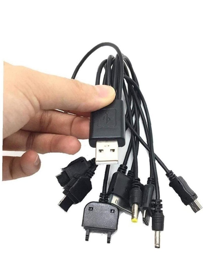 Ntech - Ntech (10-in-1) Universal USB Charger Cable Nokia Charger Multi-function Charging Sync Cord (For i-Pod/i-Phone/PSP/Camera/Nokia Flip) Old Phone. Black - Image 1