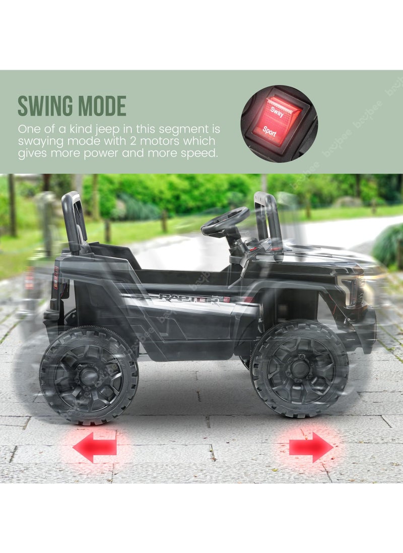 Sphinx Battery Operated Jeep for Kids Rechargeable Battery Car for Kids with Music Led Light Ride On Kids Car Jeep Racing Baby Big Car Electric Car for Kids Childrens Boy Girl Black