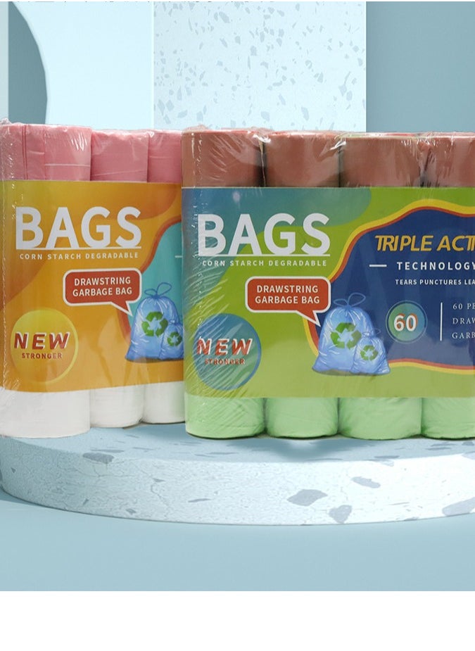 ShineShe Garbage Bags Biodegradable Compact Roll Green 45x50cm (15pc x 4Rolls) 60 bags, Drawstring garbage bag  - Image 3