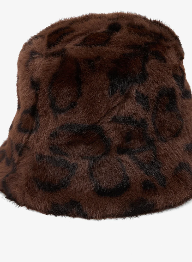 Ginger Faux Fur Animal Print Bucket Hat