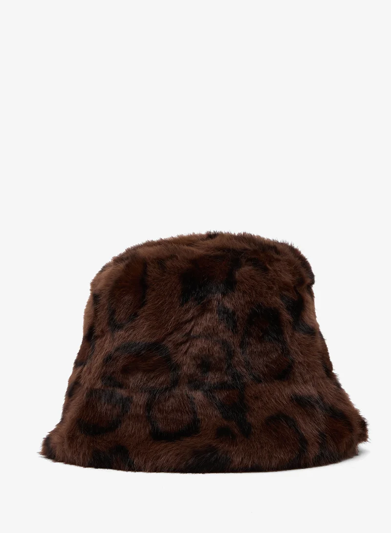 Ginger Faux Fur Animal Print Bucket Hat