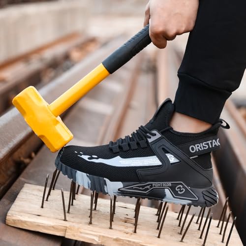 ORISTACO Work Safety Crew Boots Lightweight Breathable Industry Construction Steel Toe Sneakers, 0296 Grey 43 - Image 3