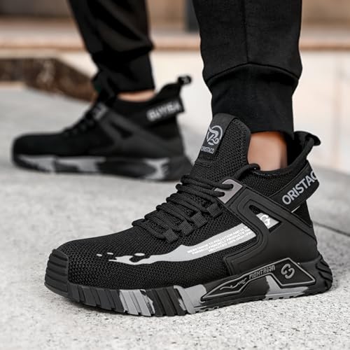 ORISTACO Work Safety Crew Boots Lightweight Breathable Industry Construction Steel Toe Sneakers, 0296 Grey 43 - Image 2