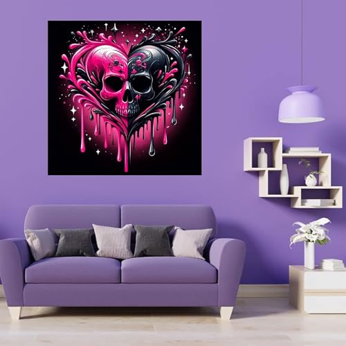Meothan Diamond Art Kits for Adults 5D DIY Heart Skull Diamond Painting Kits for Adults Beginners Diamond Dots Kits Gem Arts Crafts for Living Room Bedroom Offices Home Wall Decor 12X12 Inch - Image 3