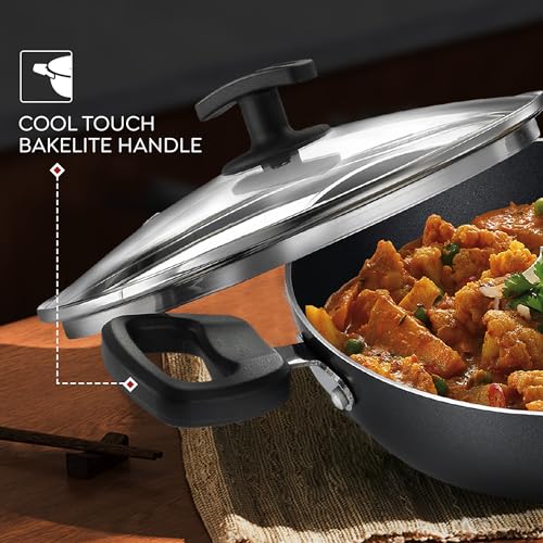 Judge By Prestige 20Cm (1.3L) Everyday Non-Stick Kadhai with Glass Lid | Low Oil Cooking | Easy to Clean | Cool Touch Handles, Black - Image 5
