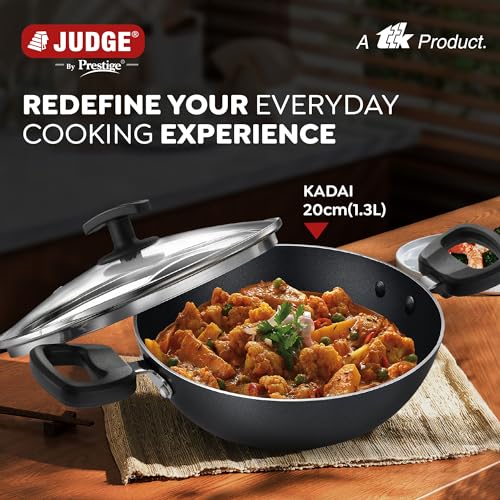 Judge By Prestige 20Cm (1.3L) Everyday Non-Stick Kadhai with Glass Lid | Low Oil Cooking | Easy to Clean | Cool Touch Handles, Black - Image 3