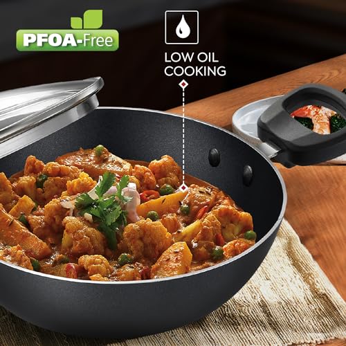 Judge By Prestige 20Cm (1.3L) Everyday Non-Stick Kadhai with Glass Lid | Low Oil Cooking | Easy to Clean | Cool Touch Handles, Black - Image 4