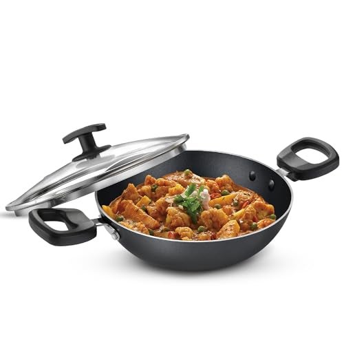 Judge By Prestige 20Cm (1.3L) Everyday Non-Stick Kadhai with Glass Lid | Low Oil Cooking | Easy to Clean | Cool Touch Handles, Black - Image 2
