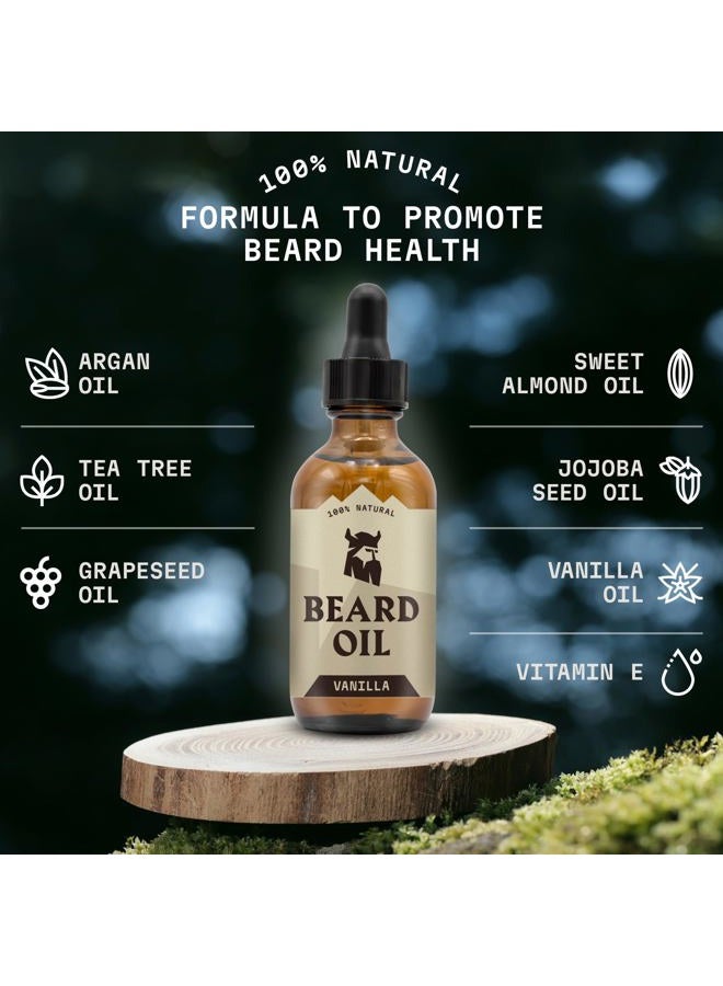 Beard Oil for Men, Vanilla (Large 2 oz) – Natural with Argan & Jojoba Oils – Softens, Smooths & Strengthens Beard Growth – (Pack of 2)