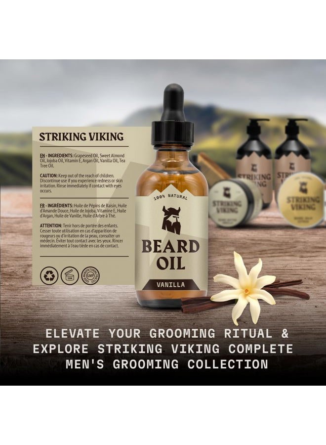 Beard Oil for Men, Vanilla (Large 2 oz) – Natural with Argan & Jojoba Oils – Softens, Smooths & Strengthens Beard Growth – (Pack of 2)