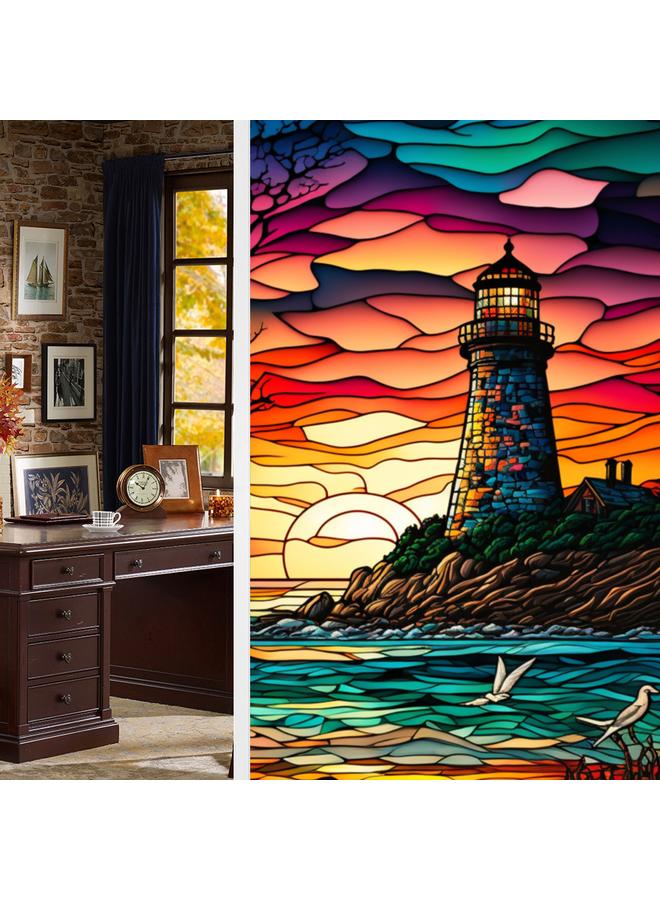 الأزرق جي دبليو BL112 -170 زهرة البحر ملصق زجاج إلكتروستاتيكي PVC ملصق نافذة خالي من الغراء ملصق زجاج نافذة ديكور المنزل - Image 1