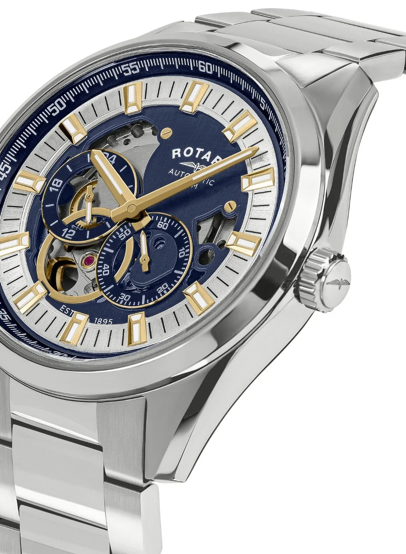 Rotary Men's Seamatic Eclipse Skeleton Automatic Watch, 43 mm, Blue Dial, Stainless Steel Bracelet