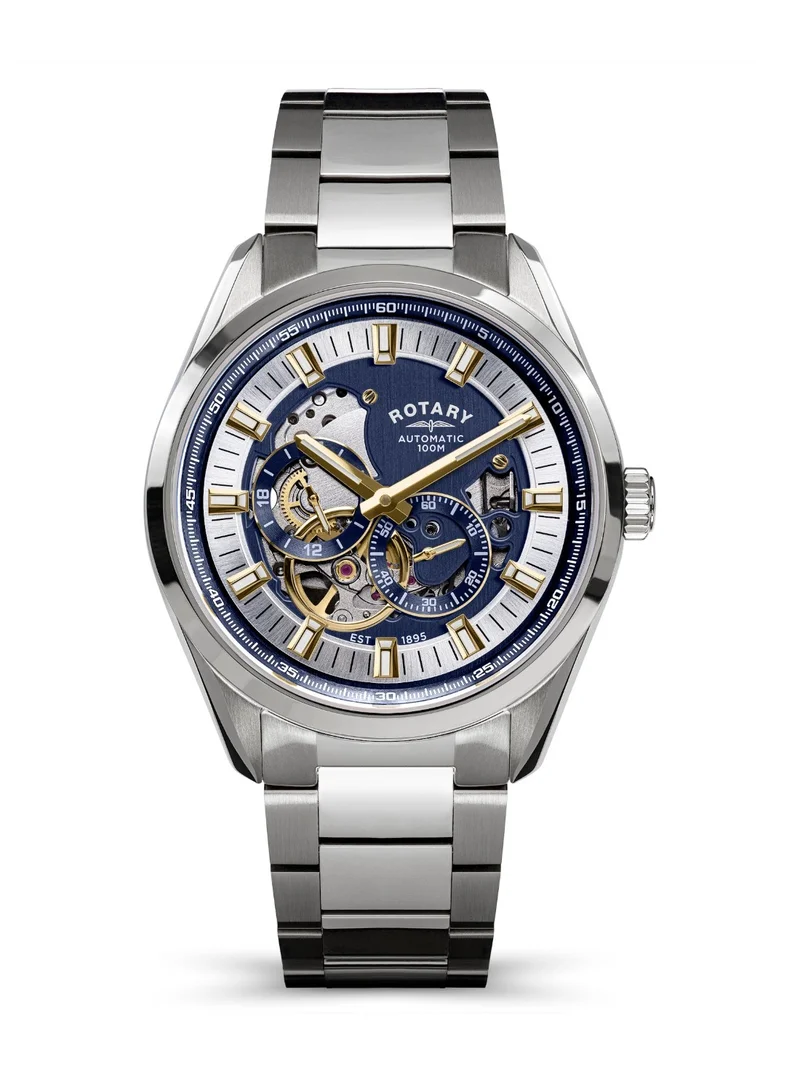 Rotary Men's Seamatic Eclipse Skeleton Automatic Watch, 43 mm, Blue Dial, Stainless Steel Bracelet