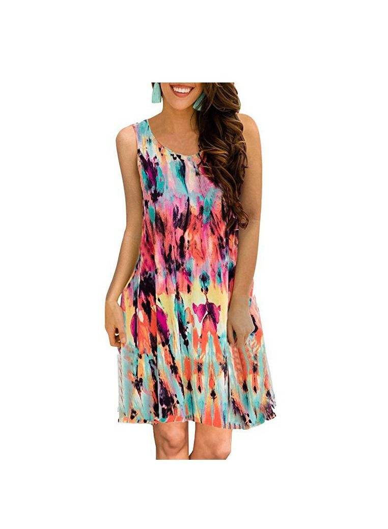 Loquat Women New Sleeveless Print Round Neck Vest Dress