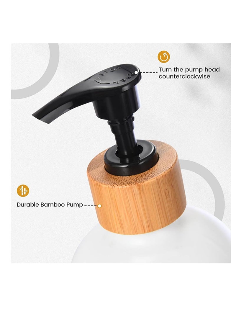 Glass Soap Dispenser Set with Pump for Hands and Dish with Thick Bamboo Tray - Suitable for Home Decor (Black and White) - Image 5