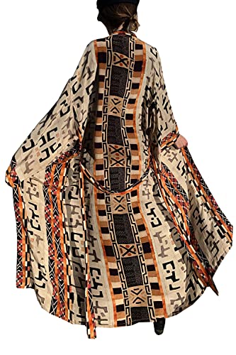 YouKD Women's Long Kaftan Bohemian Kimono Maxi Beach Cover Up Night Dress, C Light Brown, One Size - Image 2