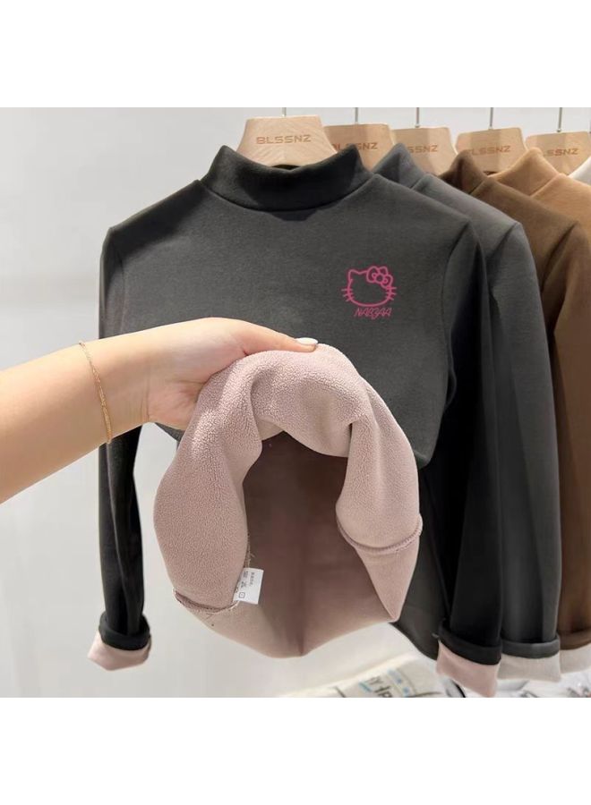 Boys And Girls Velvet Thickeneded Bottoming Tops Autumn And Winter Baby Half Turtleneck Warm Clothes Medium And Large Kidsren's Long-sleeved T-shirts - Image 4