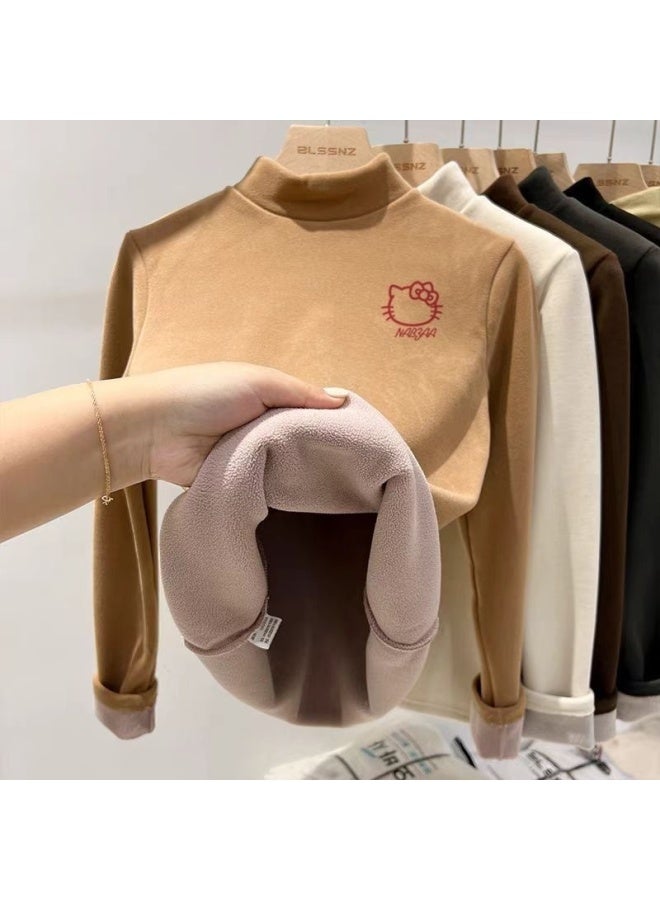 Boys And Girls Velvet Thickeneded Bottoming Tops Autumn And Winter Baby Half Turtleneck Warm Clothes Medium And Large Kidsren's Long-sleeved T-shirts - Image 1