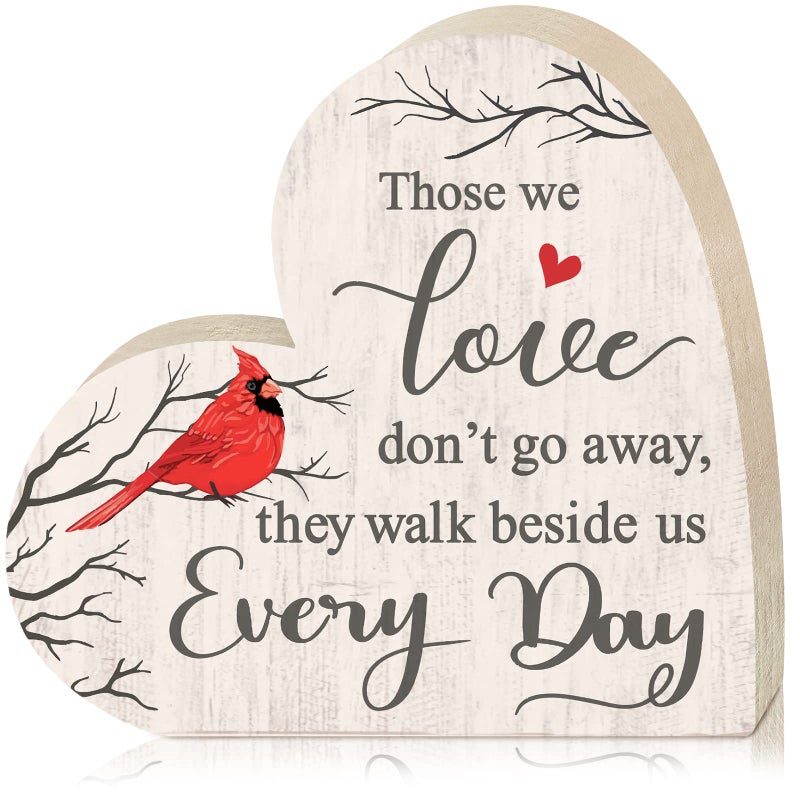 Jetec Sympathy Gift Memorial Wooden Heart for Loss of Loved One Remembrance Bereavement Decor Condolence Sign for Grief Father Mother Son Brother, 6. 3 x 6 x 0. 7 Inches(Cardinal Style) - Image 1