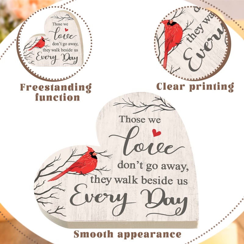 Jetec Sympathy Gift Memorial Wooden Heart for Loss of Loved One Remembrance Bereavement Decor Condolence Sign for Grief Father Mother Son Brother, 6. 3 x 6 x 0. 7 Inches(Cardinal Style) - Image 4