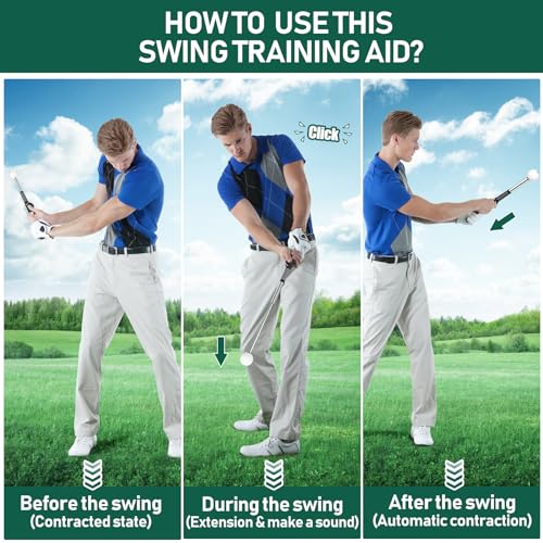 KALAUTO Golf Swing Trainer with Golf Swing Band- Retractable Golf Swing Training Aid Click Club Indoor Practice Warm Up Stick Flexible Telescopic Tempo Trainer (Black-Right Hand) - Image 2